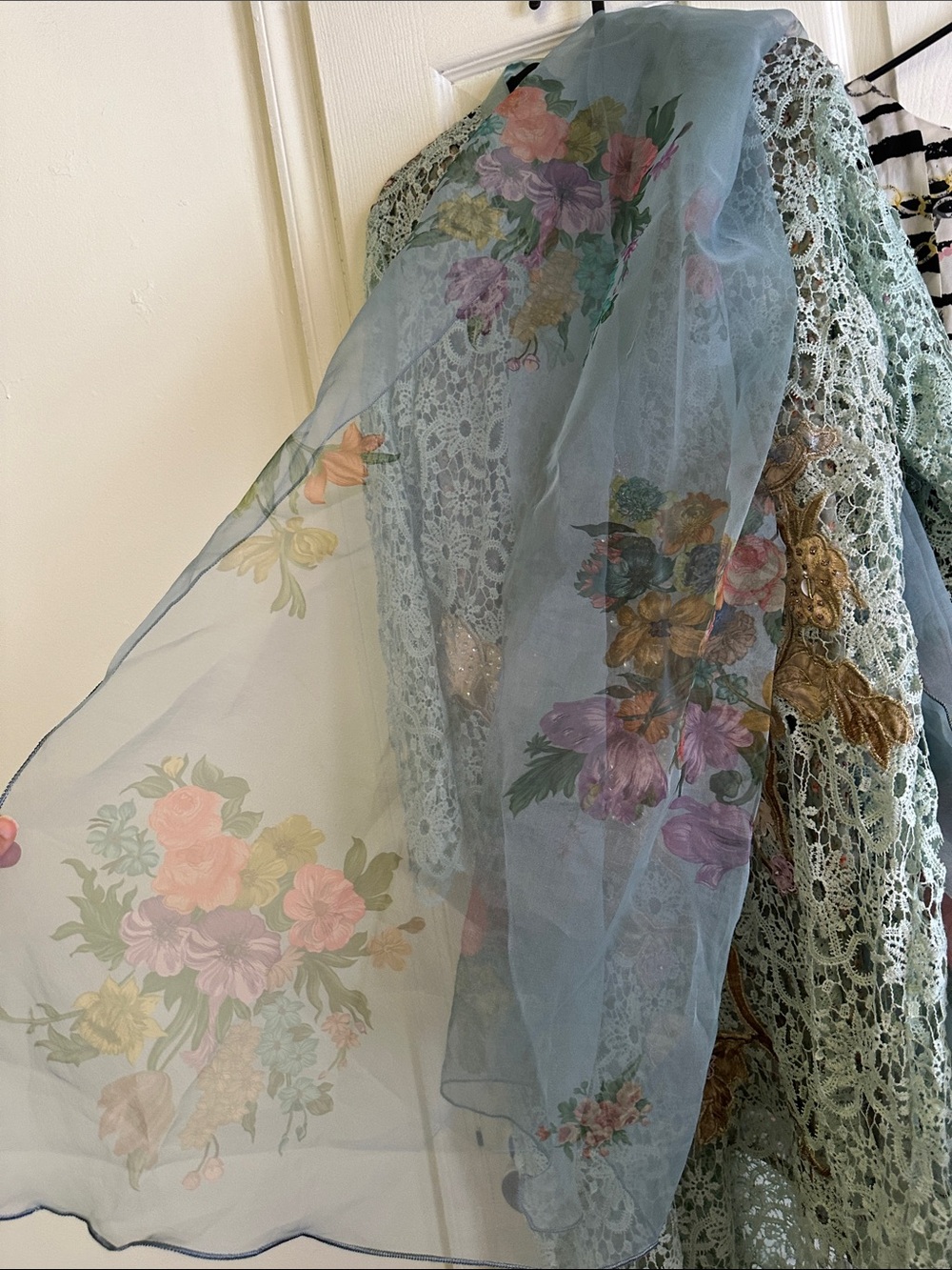 Embroidered Mint Green Lace Overlay Dress - Picture 8 of 14